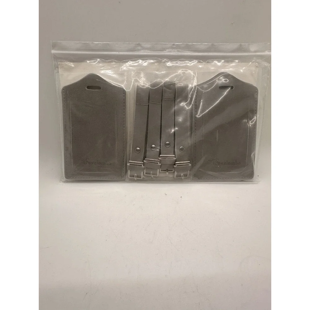 Travelambo Luggage Tags‎ 4 Pack Light Grey Faux Leather Suitcase ID Labels New